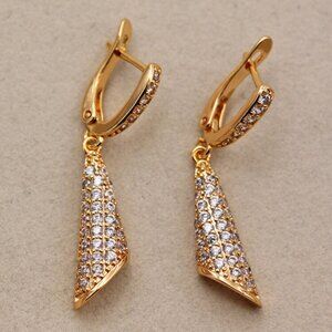 18K Yellow Gold Filled Geometric White Diamond Zircon Dangle Earrings Gorgeous